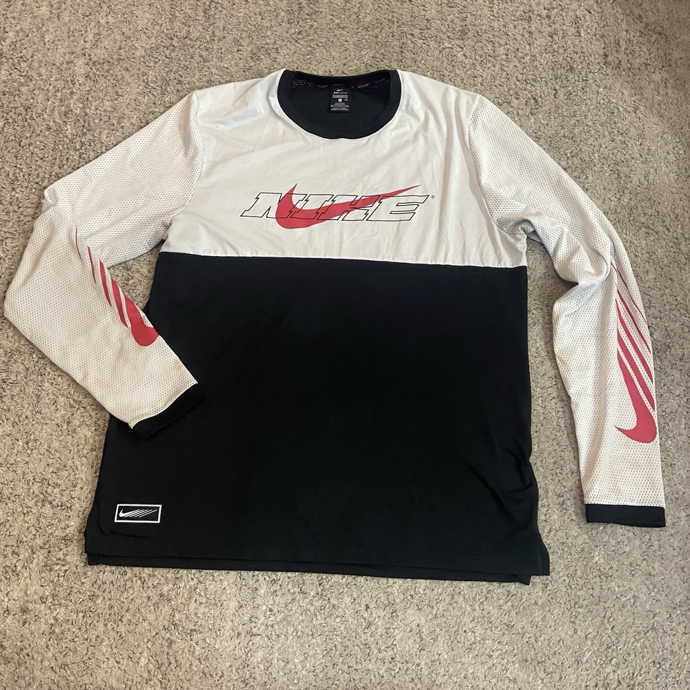 Nike Men's XL-T Sport Clash Long-Sleeve Moto Tee Black/White